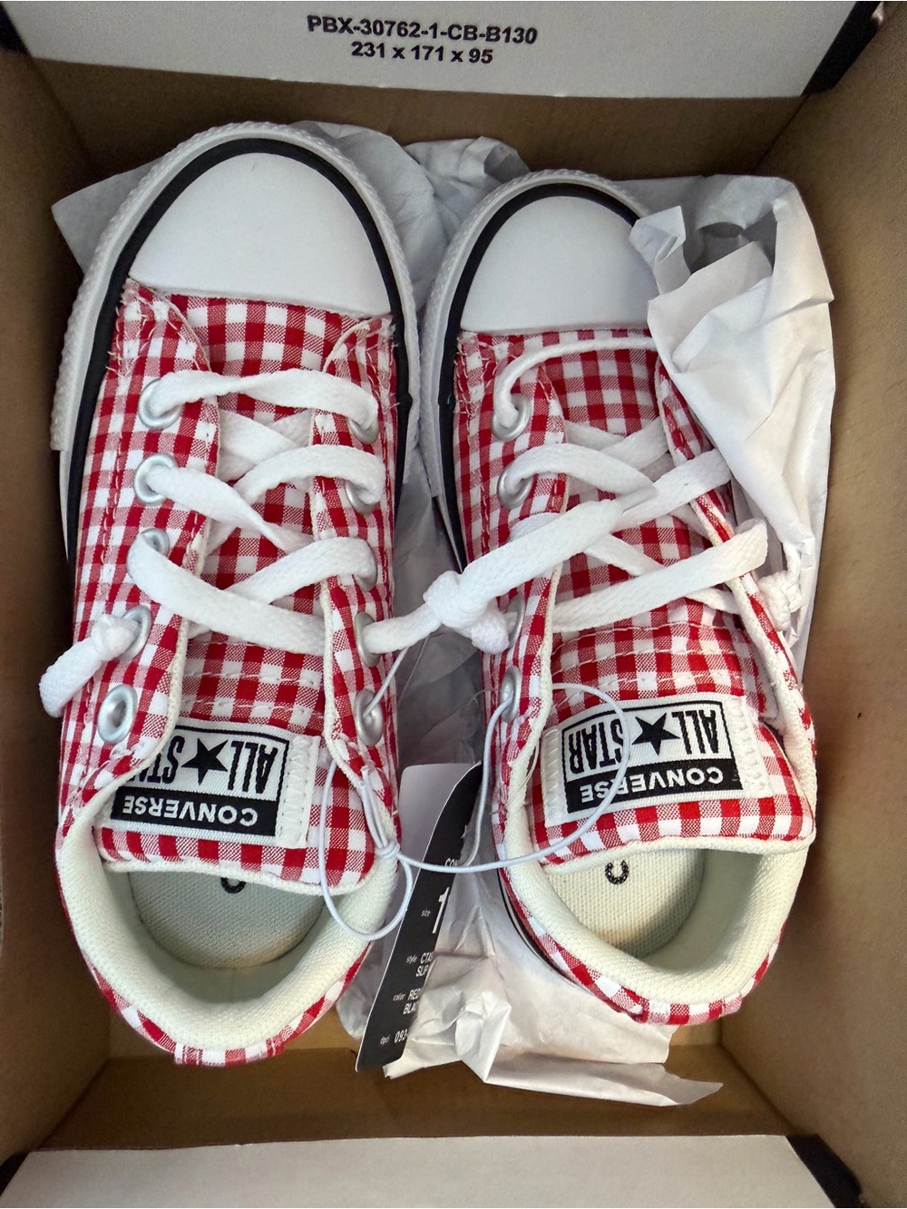 Converse Kids Red and White Gingham Low Top Sneakers